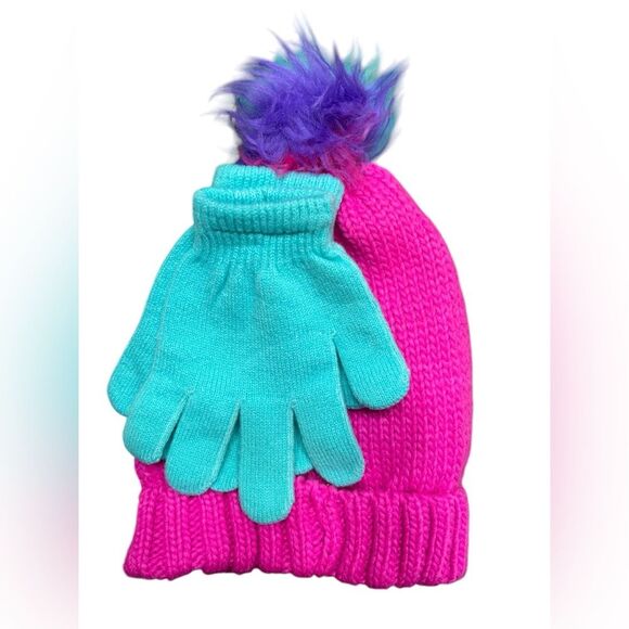 Kids Pink Rainbow Knit Hat and Gloves Set - Picture 3 of 8